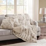 Comfort Spaces Luxurious & Fuzzy Soft Ruched Faux Fur Plush Throw Blanket Set with 2 Matching Square Pillow Covers, for Sofa,Chair, Couch, Living Room, Home Office, Tan Tie Dye 50"x 60"