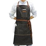 DingSay Trendy Denim Kitchen Apron with Pockets, Mens Womens Professional Cooking Bib Apron for Chef Grill BBQ, with Towel Loop and Adjustable Neck Straps