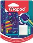 Maped - Duo Pixel Party Eraser Sharpener - 2 in 1-2 Holes + Eraser, PVC and Phthalate Free - with Eraser Refill