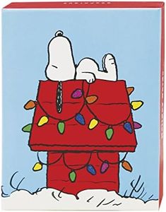 Graphique Snoopy - Tarjetas de Navidad en caja (20 tarjetas Snoopy navideñas con 4 diseños adornados con purpurina transparente, incluye sobres a juego y caja de almacenamiento, 10,8 x 14,9 cm)