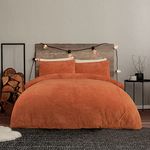 Sleepdown Teddy Fleece Rust Orange Duvet Cover Quilt Bedding Set with Pillowcase Thermal Warm Cosy Super Soft Easy Care Bed Linen - Single (135cm x 200cm), 5056557512188