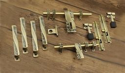 Jovial 1022 - Double Door - Door Fittings Kit, Door Accessories Kit, Door Kit Set (12"-1 Aldrop, 10"-1 Latch, 4 Handles, 2 Tower Bolt and 2 Door Stopper, Finish : Antique Brass)