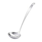 TENTA KITCHEN Dia 9CM One Piece Stainless Steel Skimmer/Slotted Spoon/Strainer Ladle with Hook and Hole for Easy Hanging,11.5"x 3.6"