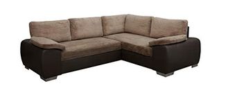 Sofas and More ENZO - CORNER SOFA BED WITH STORAGE - JUMBO CORD FABRIC LEATHER - RIGHT HAND SIDE ORIENTATION (BROWN)