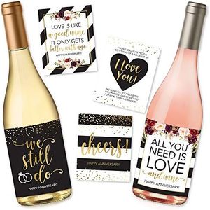 5 Wedding Anniversary Wine Label Stickers For 20th 25th 30th 40th 50th Gift Ideas, Best Funny Cute Romantic Marriage Couple Presents For Him or Her, Men or Women Accessories Supplies and Decorations