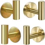 4PCS Towel Hooks，Adhesive Hooks Brushed Gold，SUS304 Stainless Steel Coat Robe Clothes Hook Modern Wall Hook Holder