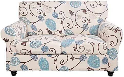 SearchI Stretch Sofa Cover Printed Couch Cover, Floral Pattern 3 Pieces Loveseat Slipcover with 2 Separate Cushion Cover, Washable Furniture Protector for Living Room(Loveseat, Ball Flower)