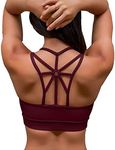 YIANNA Padded Sports Bra for Women Elastic Breathable Wireless High Impact Running Yoga Bra Top Red L 139