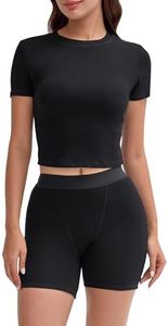 UNDER CLOUD Two Piece Outfits for Women Matching Set Tracksuit Casual Workout Clothes Cotton Ribbed T-shirt Boxer Shorts, 04- Soot, Large