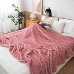 HOKIPO 220 GSM Flannel AC Throw Blanket Double Bed Queen, 200x230 cm / 6.5x7.5 feet, Pink (NEW-4918-PNK)