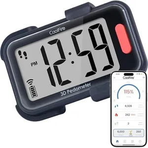 CoolFire - Clip-On 3D Pedometer Step Counter for Walking Steps, Miles & Calories | Works Alone or with Optional App | Accurate Indoor & Outdoor Fitness Tracker for Men, Women, Seniors (mat Black)