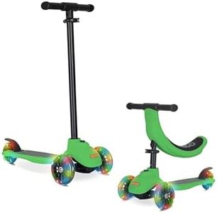 KRIDDO 5-in-1 Kids Folding Scooter, Toddler Toy Scooter with Adjustable Height, 3 Lighted Wheels, Ideal for Indoor & Outdoor, Lean-to-Steer Scooter as a Gift for Kids Ages 1-5 Years, Green