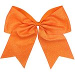 Glitter Cheer Bows - Cheerleading Softball Gifts for Girls and Women Team Bow with Ponytail Holder Complete your Cheerleader Outfit Uniform Strong Hair Ties Bands Elastics by Kenz Laurenz (1) (Orange)