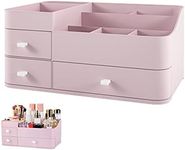 FOREVERIE Makeup Organisers Drawers, Plastic Cosmetic Case Storage, 3 Tier Desk Organiser Display, Jewellery Organiser Box for Bathroom, Bedroom and Home Office, Pink