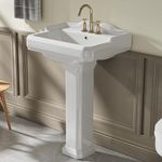 Simple Project Bathroom Pedestal Sinks - Vintage White Pedestal Sink (19"L x 23"W) - With Overflow and 3 Pre-Drilled Holes - Fits 4-Inch Faucets