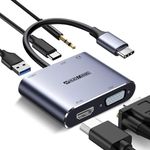 USB C to VGA HDMI MultiPort Adapter, USB C Hub (5 in 1), with 4K HDMI VGA Port, 100W Power Delivery, USB 3.0 Data Port, 3.5mm Mic/Audio Jack, for MacBook Air/Pro, Dell, Samsung, Other Type-C Device