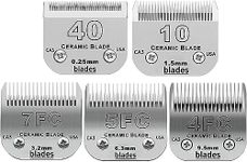 5 Pack Size 40/10/7F/5F/4F Detachable Pet Clipper Blades, Compatible with Most Andis, Oster A5, Wahl KM Series Clipper,Made of Ceramic Blade & Stainless Steel Blade