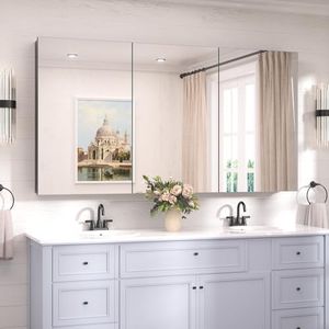 TokeShimi 60x32 Bathroom Medicine Cabinet with Mirror Tempered, Aluminum Black Mirrored Medicine Cabinet Recessed or Surface Mount with Adjustable Storage Metal for Modern Farmhouse