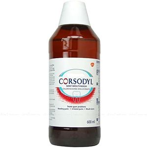 Corsodyl Mint Flavour Mouthwash, Specially Designed Benefits for Stop and Prevent Bleeding Gums, Irritated Gums, Mouth Ulcers, 600ml