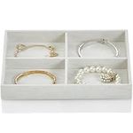 Vlando 4 Grids Bracelet Jewelry Tray, Small Drawer Jewelry Organizer, Stackable Trays, Soft Lining DIY Combinations - White