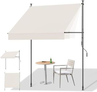 HOMEDEMO Manual Retractable Awning, 138" W x 118" H Retractable Side Bar 47-59", Outdoor Patio Awnings Height Adjustable 82-118", NO Drilling Awings for Backyard Garden Porch Outside Beige