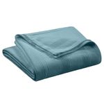 Vellux 100% Cotton Blanket - Soft, Breathable, Cozy & Lightweight Thermal Blanket – All-Season Queen Size Blanket Perfect for Layering Bed, Couch & Sofa - Hotel Quality (90 x 90 Inch, Blue)