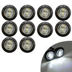 KYYET 10 Pcs 3/4 Inch Mount LED Rear Side Marker Indicator Lights for Trucks, Traile,Cab Marker, RV Marker,Marine Led Utility Strip Light for Boats,Taillight Brake Stop Lamp12V (White)