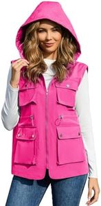 PESION Women's Packable Lightweight Waterproof Softshell Vest Windproof Outerwear Zip Up Sleeveless Jacket for Running Hiking Golf, Hot Pink, Large