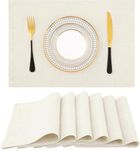 Homaxy Cloths Placemats for Dining Table Set of 6, Heat Resistant Washable Cotton Linen Blend Table Mats, Easy to Clean Non-Slip Place Mats, 13" x 19", Cream