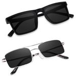 Sheomy Unisex Combo offer pack of 2 shades glasses Rectangle Retro Vintage Narrow Sunglasses Women and Men Small Narrow Square Sun Glasses Combo offer pack of SUN-059