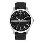 Armani Exchange Watch for Men, Three Hand Date Movement, 46 mm Silver / Steel Stainless Steel Case with a Leather Strap, AX2101