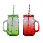 Wonderchef Mason Glass Jar Set, 450ml, Red and Green