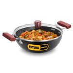 Hawkins Futura 3 Litre Deep Kadhai, Non Stick Kadai with Glass Lid, Flat Bottom Induction Kadhai, Black (INK30G)