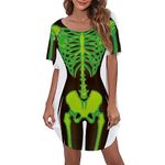 Kasopp Women's Bikini Body Shirt Comfy Nightgown Halloween Skeleton Dress Short Sleeve Bathing Suit Cover Up T-Shirts, Green Skull, Large