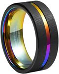 Queenwish Mens Wedding Bands Two Tone Triton Tungsten 8mm Rainbow Black Promise Engagement Rings of Couples 12.5