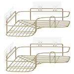 Navaris Corner Shower Caddy - Set of 2 - No Drilling Bathroom Shelves - Self Adhesive Wall Mounted Basket Shelf Storage Organiser Holder Racks - Gold