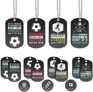 Inkstone Soccer Dogtag Necklaces | Motivational "Winners Never Quit, Quitters Never Win" | (12 Pack) | Encouraging Gift for Students, Teams, Players