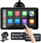 B-Qtech 7 Inch Double Din Car Stereo Apple CarPlay and Android Auto with Backup Camera, Portable Wireless Touch Screen Car Radio Receiver with Mirror Link, Android Auto, Bluetooth, AUX, FM, GPS