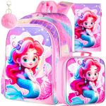 3Pcs Mermaid Backpack for Girls, 16" Kids Bookbag with Lunch Box，School Backpacks for Elementary Preschool Kindergarten (Pink)