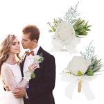 Corsage Wristlet and Boutonniere for Men Wedding Handmade Artificial Flower Corsage Wrist Bands for Wedding Party Prom Accessories Decorations (Wrist Corsage+Boutonnier)