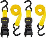 STANLEY S10002 Black/Yellow 1" x 10' Ratchet Tie Down Straps - 500 lb Safe Working Load / 1,500 lbs Break Strength, 2 Pack