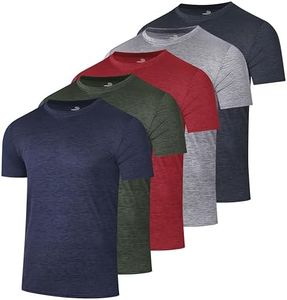5 Pack Men's Dry Fit Workout T Shirts Crew Neck Athletic Gym Running Tees