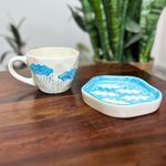 DIVYAKALAA Handpainted Ceramic Tea Cup & Saucer Set || 300 mL, Microwave and Dishwasher Safe || Ceramic Tea Cups (Cloudy with Rain) || Tea Cup Coffee Mug Gift and Special Occasions