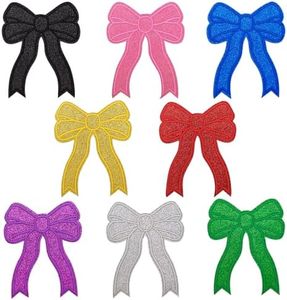 8PCS Glitter Bow Iron On Patches – 4"x5" Sparkling Rainbow Color Sequin Shiny Sweatshirt Side Bow Embroidered Appliques for Clothing Backpacks Jeans Jackets Dress Trucker Hats Bags Denim DIY Crafts