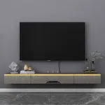 Pmnianhua Floating TV Shelf with 2 Drawers, 59'' Wall Mounted Floating TV Console Entertainment Media Shelf TV Wall Unit with Storage for Bedroom Living Room(Dark Gray)