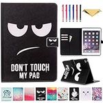 MonsDirect iPad 9.7 Inch 2017 2018 Case, iPad Air 2 Case, PU Leather Case Card Slots Wallet Cover with Stand for iPad 9.7 Inch 2017 2018 & iPad Air 2 & Air 1, Don't Touch My Pad