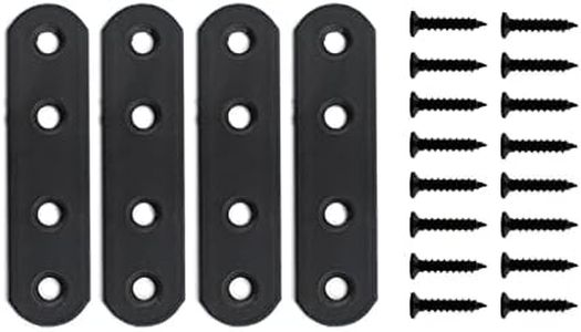 4 Pack Flat Mending Plate for Wood, ULIFESTAR Black Iron Flat Straight Brace Brackets Metal Repair Fixing Wood Brace Joining Plates Connector for Repairing Wooden Furniture with Mounting Screws