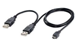 Mak World USB 2.0 DUAL Power Y Shape 2 x Type A TO Mini B Cable For External Hard Drives/Camera/Card Readers 35cm,Black