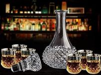 Mirakii Glass Decanter -750 ml and 6 Glass 240 ml Set of 7 pcs, for Whiskey, Scotch, Wine, and Juice (Mirakii 112)