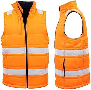 Zmart Australia Hi Vis Puffer Workwear Vest Zip Up w Reflective Tape Quilted Puffy Tradie Jacket, Fluro Orange, 3XL